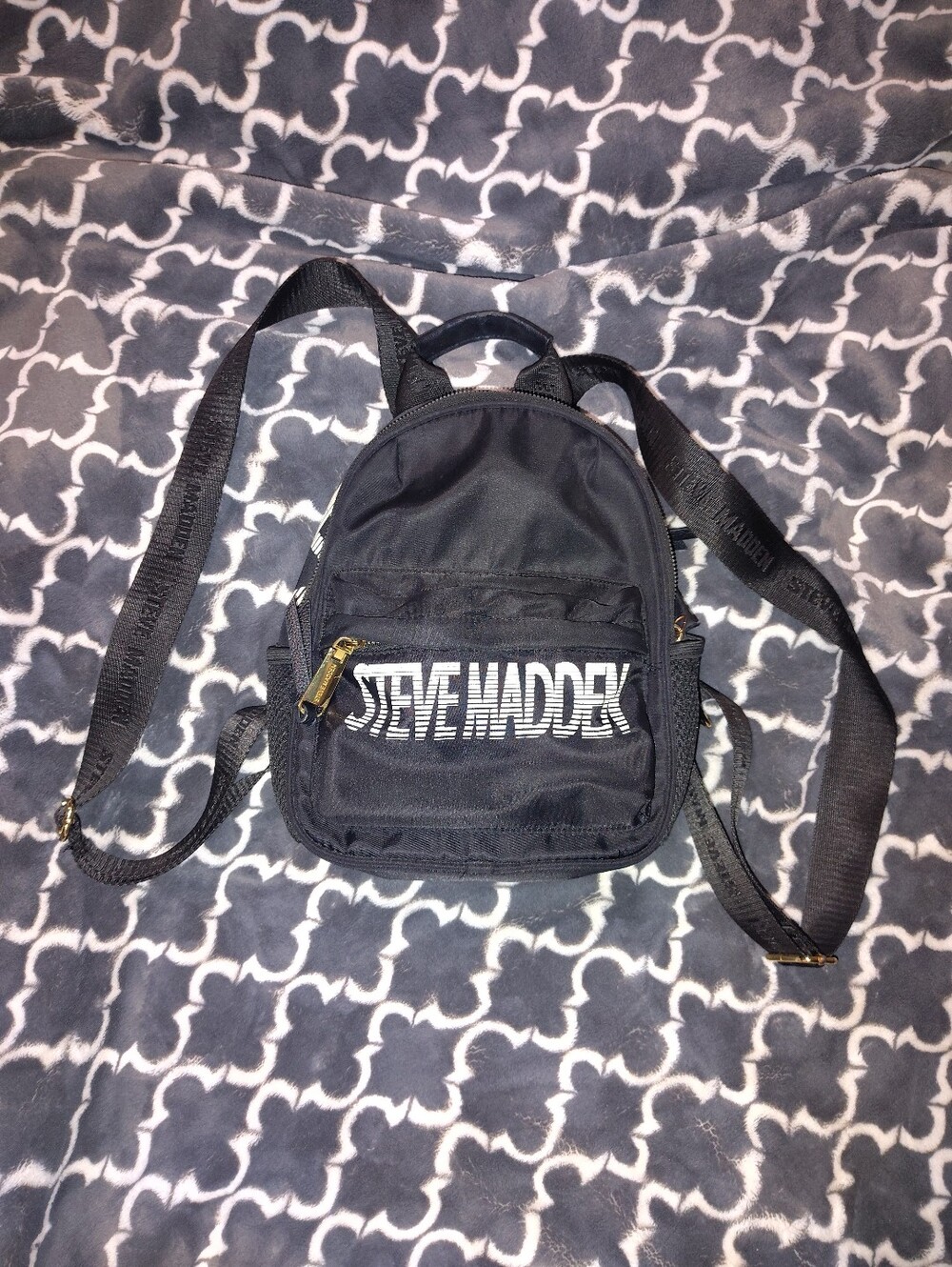 Steve Madden Black Mini Backpack with White Logo